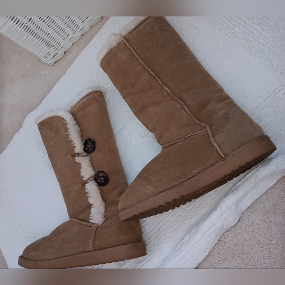 Target~Tan Neutral Genuine Suede Faux Fur Boots - Picture 5 of 14